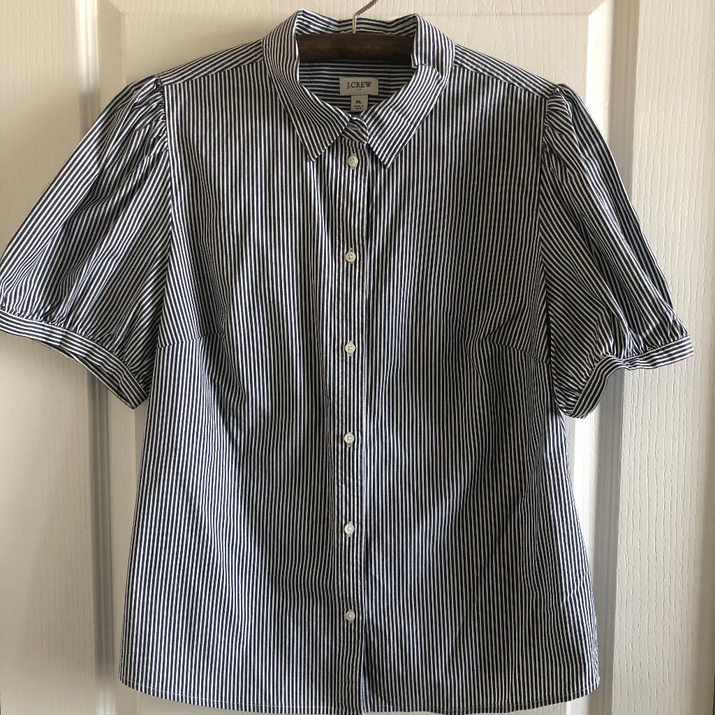 Nwot J Crew Factory Striped Puff-Sleeve Button-Up
